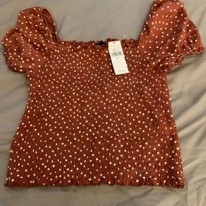 American Eagle NWT brown polka dot top